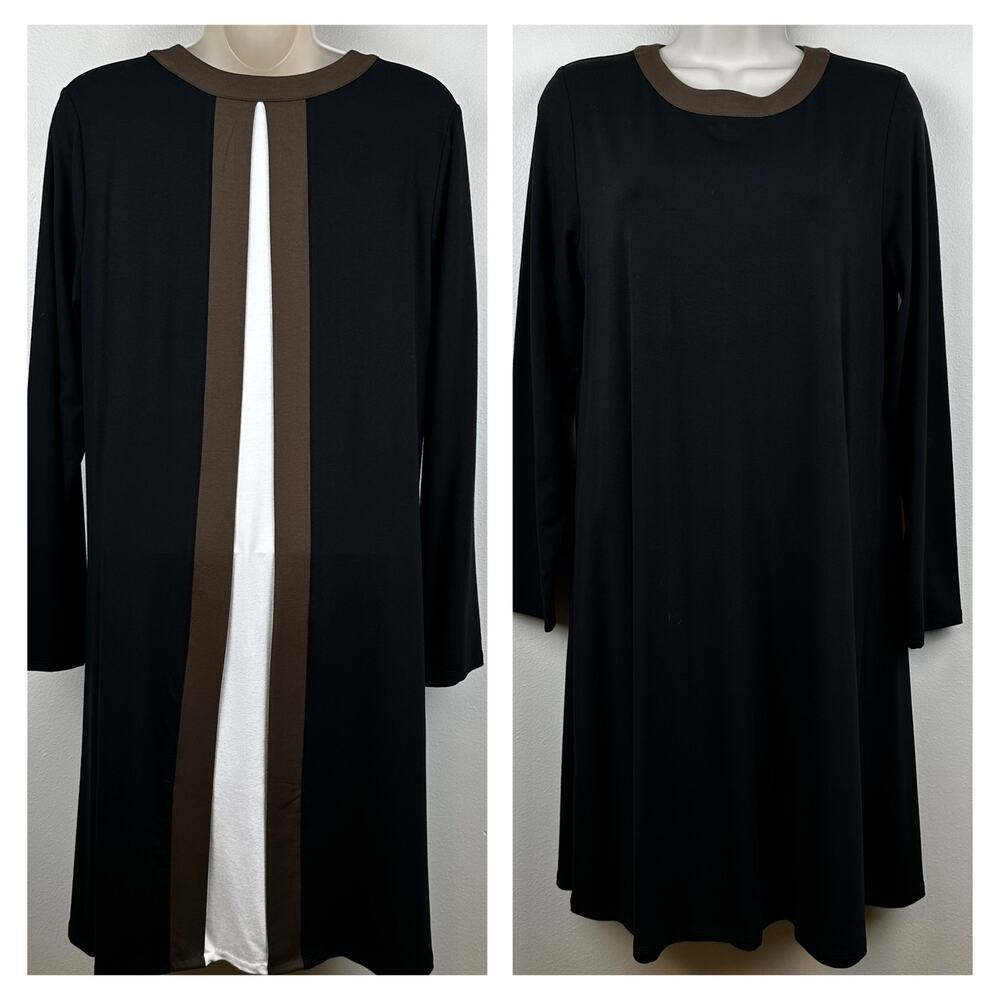NEW J. Jill Wearever Collection Dress A-Line Pleat Detail Knit Black MP Petite